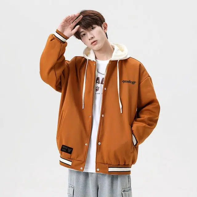 雅鹿 品牌潮流休闲户外亲肤舒适宽松字母连帽百搭假两件拼接夹克外套 男女同款