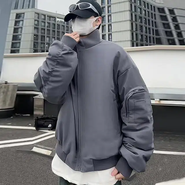 物质公式 宽松工装飞行员纯色短款夹克外套 男女同款