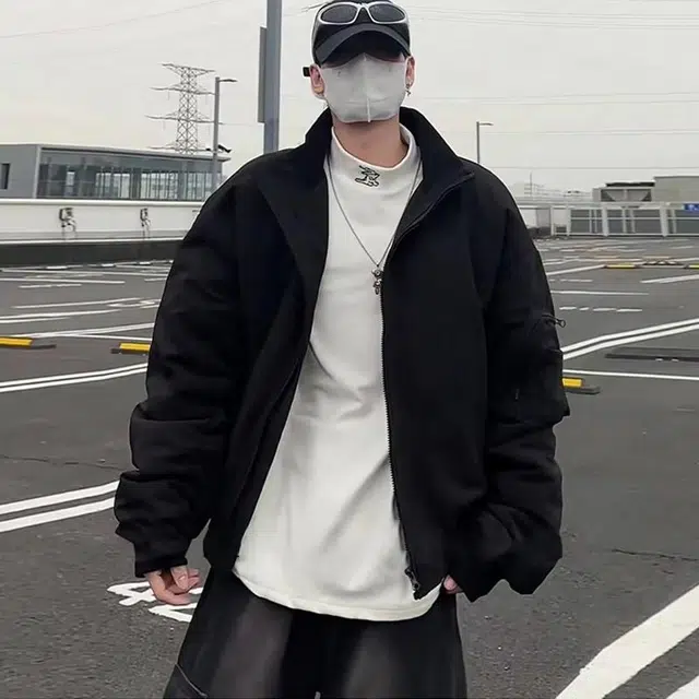 物质公式 宽松工装飞行员纯色短款夹克外套 男女同款