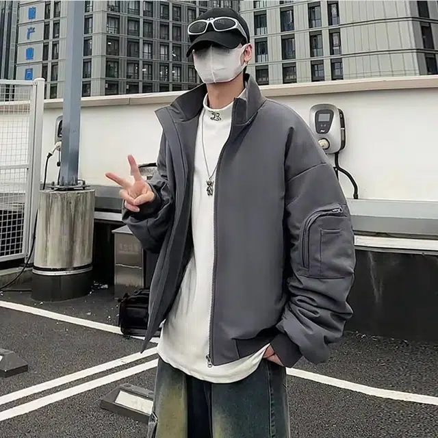 物质公式 宽松工装飞行员纯色短款夹克外套 男女同款