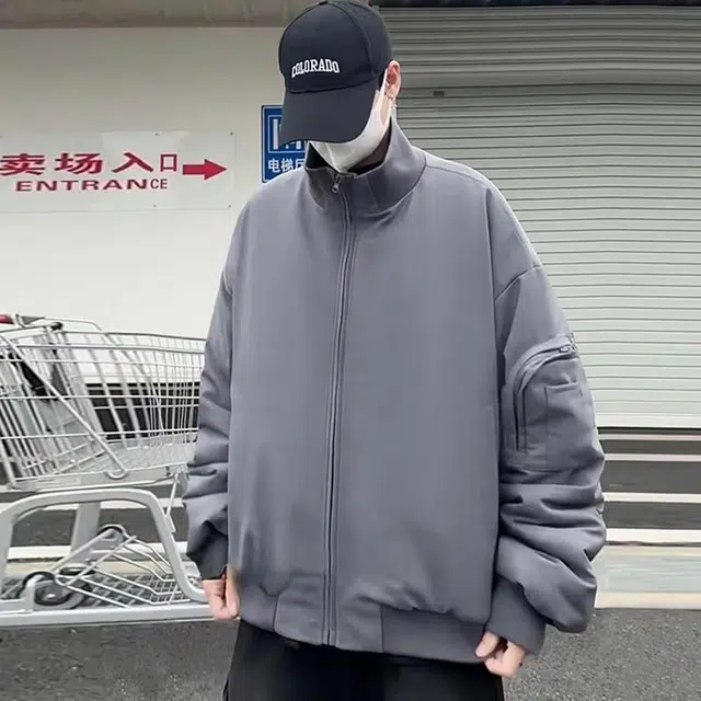 物质公式 宽松工装飞行员纯色短款夹克外套 男女同款