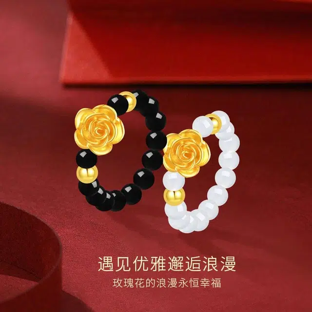 【999纯金】 金师傅 玫瑰对戒 甜蜜饰爱浪漫时尚气质优雅简约百搭小众轻奢设计高级#好运 玛瑙 金戒指  男女同款情侣款
