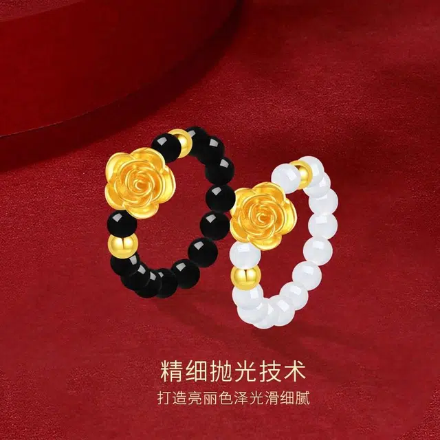 【999纯金】 金师傅 玫瑰对戒 甜蜜饰爱浪漫时尚气质优雅简约百搭小众轻奢设计高级#好运 玛瑙 金戒指  男女同款情侣款