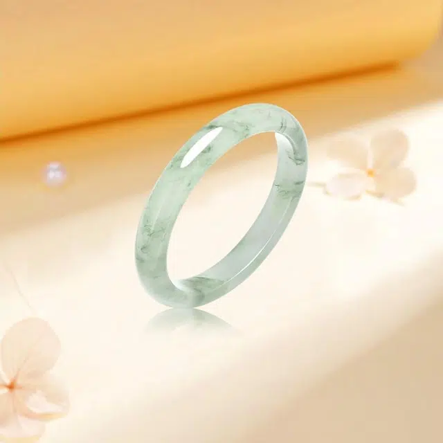 金嘉福 翠玉贵妃镯 青山黛袅袅清幽清冷感温婉复古时尚新中式玉镯国潮古风气质温婉 小众平安汉服旗袍 天山翠 手镯 女款
