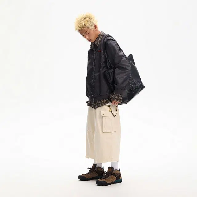江南先生 美式复古拼接格子假两件夹克外套 男女同款