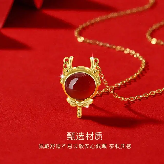 【S925银】】 金师傅 鸿运瑞龙招财纳福新中式国潮气质典雅简约百搭 小众轻奢设计高级#好运 玛瑙 玉石项链 男女同款情侣款
