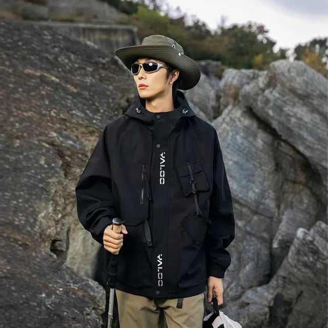 雅鹿  山系户外机能工装登山运动简约百搭休闲宽松连帽  防水防风防泼水冲锋衣 男女同款