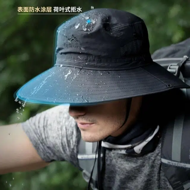 雅鹿 时尚春夏海边大头围户外旅游防晒遮阳防水吸汗速干带拼接网面透气干爽百搭 尼龙 渔夫帽 男款