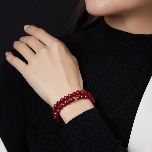 翠雅金楼 新中式 开运招财佛珠文玩珠串 再造辰砂朱砂 玉石手串 男女同款情侣款