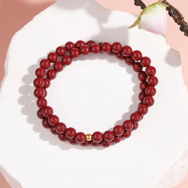 翠雅金楼 新中式 开运招财佛珠文玩珠串 再造辰砂朱砂 玉石手串 男女同款情侣款