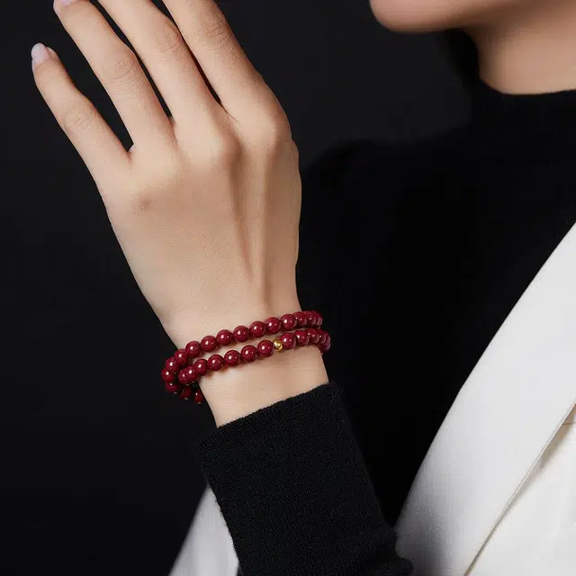 翠雅金楼 新中式 开运招财佛珠文玩珠串 再造辰砂朱砂 玉石手串 男女同款情侣款