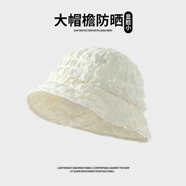 南极人 褶皱格子小众设计感泡泡纱素颜水桶盆帽防晒遮阳帽高级感显脸小春夏季出游时尚 聚酯纤维 渔夫帽 女款