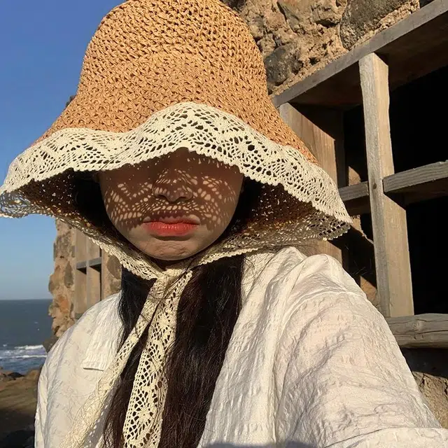 优幽兰 小众设计感 田园风蕾丝韩版百搭 海边拍照沙滩度假可折叠防紫外线太阳帽 纤维素材料 渔夫帽 女款