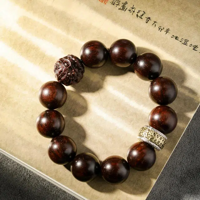 三檀小舍 财源滚滚诸事顺利 六字箴言转运珠十二生肖本命年蛇小叶佛珠文玩盘玩小众百搭礼盒 紫檀属 木作手串 男女同款情侣款