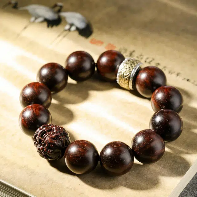 三檀小舍 财源滚滚诸事顺利 六字箴言转运珠十二生肖本命年蛇小叶佛珠文玩盘玩小众百搭礼盒 紫檀属 木作手串 男女同款情侣款