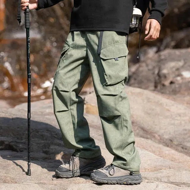 木林森 户外防泼水抗刮耐磨透气不闷汗野营登山钓鱼工装休闲裤 男女同款 迷彩军绿