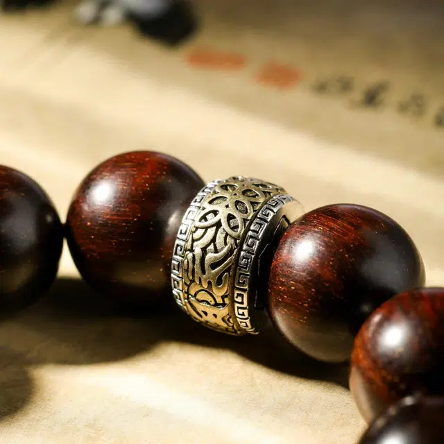 三檀小舍 财源滚滚诸事顺利 六字箴言转运珠十二生肖本命年蛇小叶佛珠文玩盘玩小众百搭礼盒 紫檀属 木作手串 男女同款情侣款