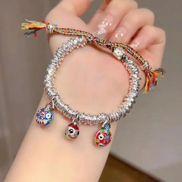 尚银福 吞金兽盘缠 国潮新中式时尚气质复古轻奢高级感 守护神话狮子头小众创意设计百搭手饰 好运 合金 手链 女款