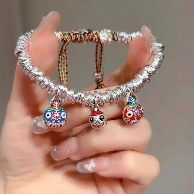 尚银福 吞金兽盘缠 国潮新中式时尚气质复古轻奢高级感 守护神话狮子头小众创意设计百搭手饰 好运 合金 手链 女款