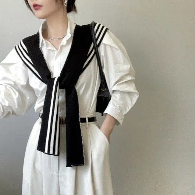 北极绒 高级感针织黑白条纹双面学院风春秋季时尚百搭 披肩 女款