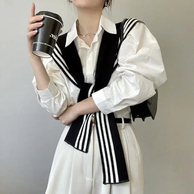 北极绒 高级感针织黑白条纹双面学院风春秋季时尚百搭 披肩 女款