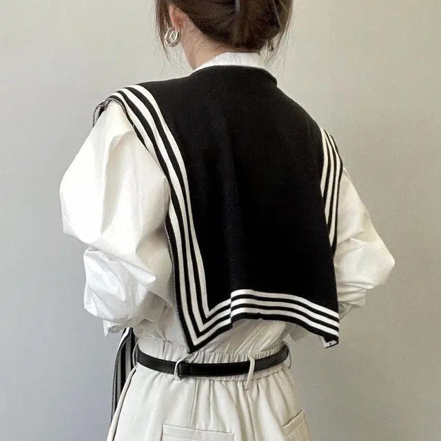 北极绒 高级感针织黑白条纹双面学院风春秋季时尚百搭 披肩 女款