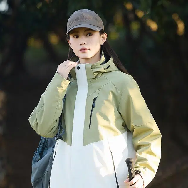 木林森 户外防风防雨防泼水可拆卸帽拼接拼色登山服夹克外套 男女同款