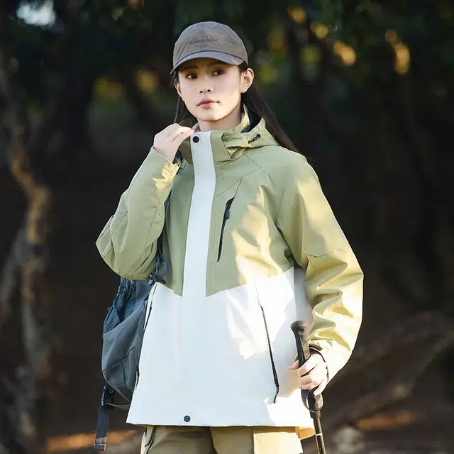 木林森 户外防风防雨防泼水可拆卸帽拼接拼色登山服夹克外套 男女同款