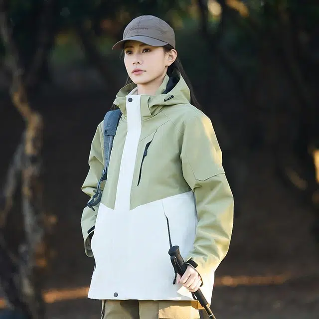 木林森 户外防风防雨防泼水可拆卸帽拼接拼色登山服夹克外套 男女同款