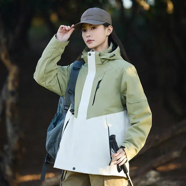 木林森 户外防风防雨防泼水可拆卸帽拼接拼色登山服夹克外套 男女同款