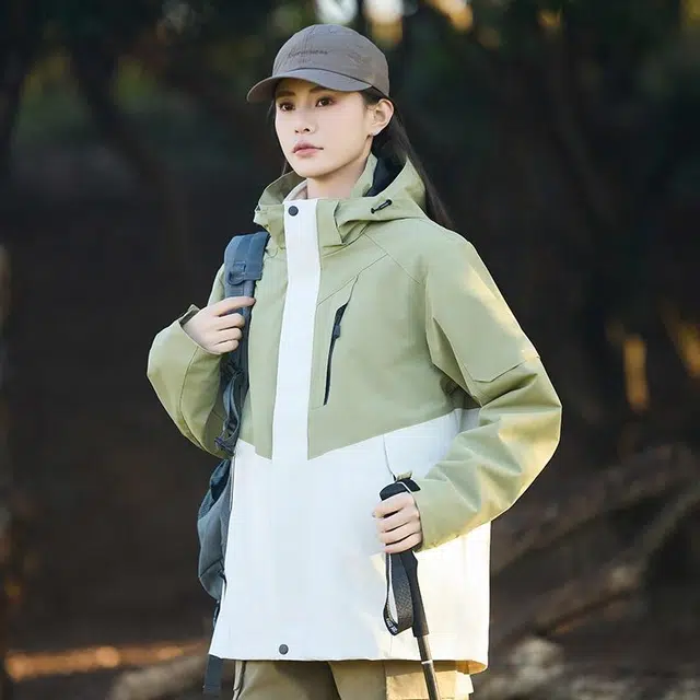 木林森 户外防风防雨防泼水可拆卸帽拼接拼色登山服夹克外套 男女同款