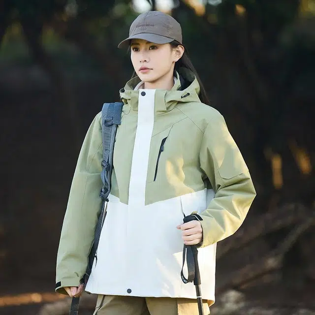 木林森 户外防风防雨防泼水可拆卸帽拼接拼色登山服夹克外套 男女同款