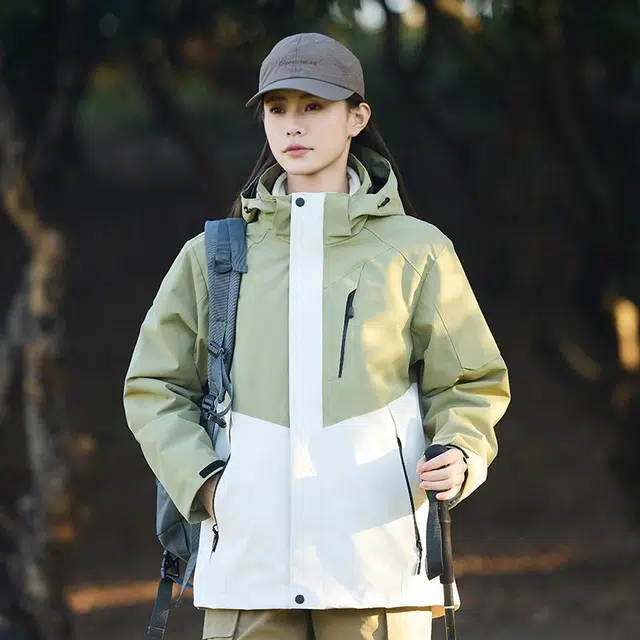 木林森 户外防风防雨防泼水可拆卸帽拼接拼色登山服夹克外套 男女同款