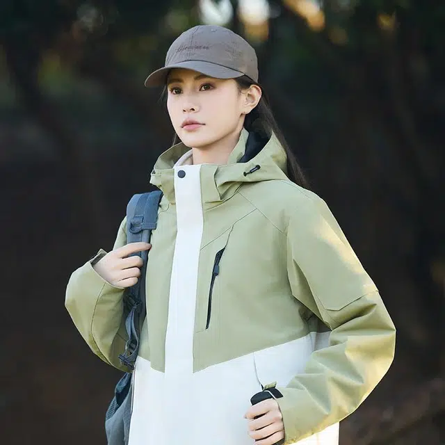 木林森 户外防风防雨防泼水可拆卸帽拼接拼色登山服夹克外套 男女同款