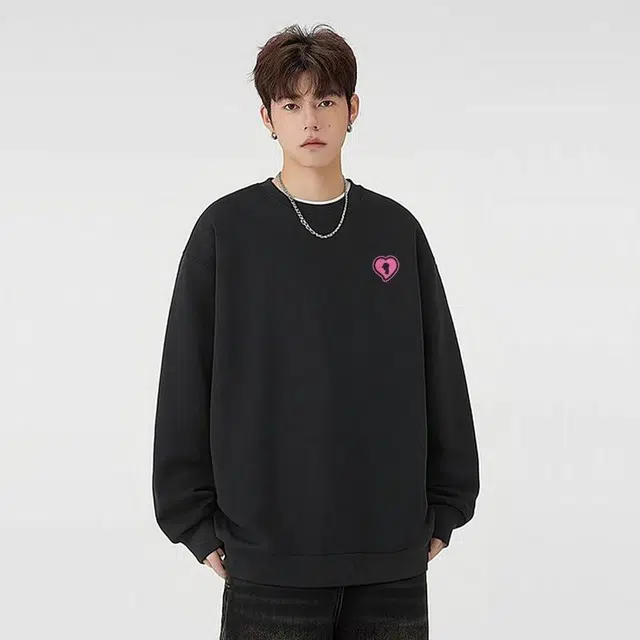 周同学 周杰伦 美式简约爱心舒适纯色重磅宽松休闲套头圆领卫衣 男女同款