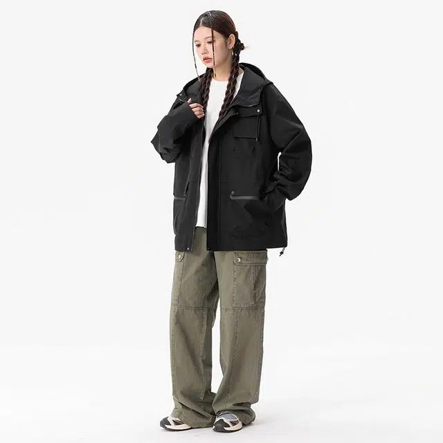 雅鹿  全天候系列 宽松连帽简约舒适  防水防风保暖冲锋衣 男女同款 幻影黑