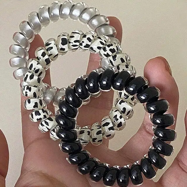 如花梦 牛乳波点~高弹力粗款电话线 耐用不易断不伤发 橡胶 头绳 女款