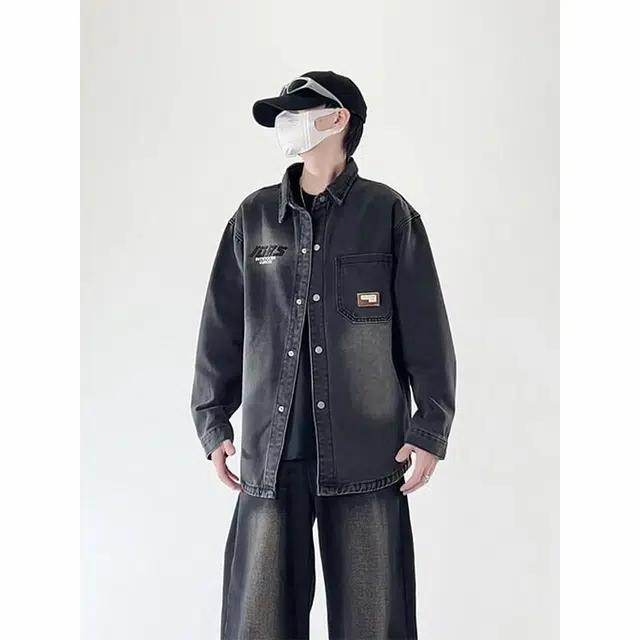 雅鹿 美式嘻哈日系复古基础款简约高级设计感工装大口袋水洗做旧休闲高街学院风百搭宽松翻领港风夹克外套 男女同款