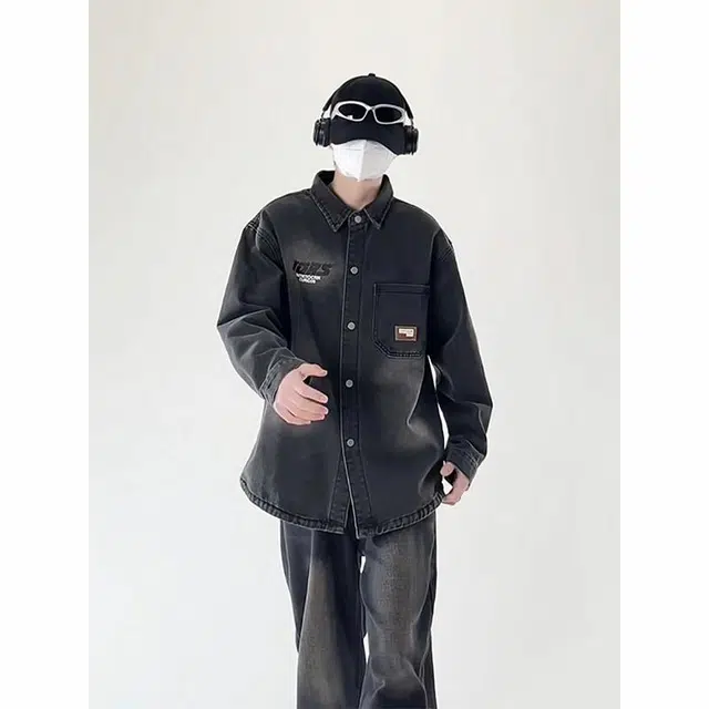 雅鹿 美式嘻哈日系复古基础款简约高级设计感工装大口袋水洗做旧休闲高街学院风百搭宽松翻领港风夹克外套 男女同款