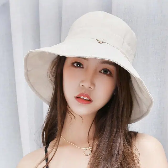 钓鱼熊 甜美纯色速干透气大头围 大檐帽遮阳防紫外线 棉 渔夫帽 男女同款情侣款