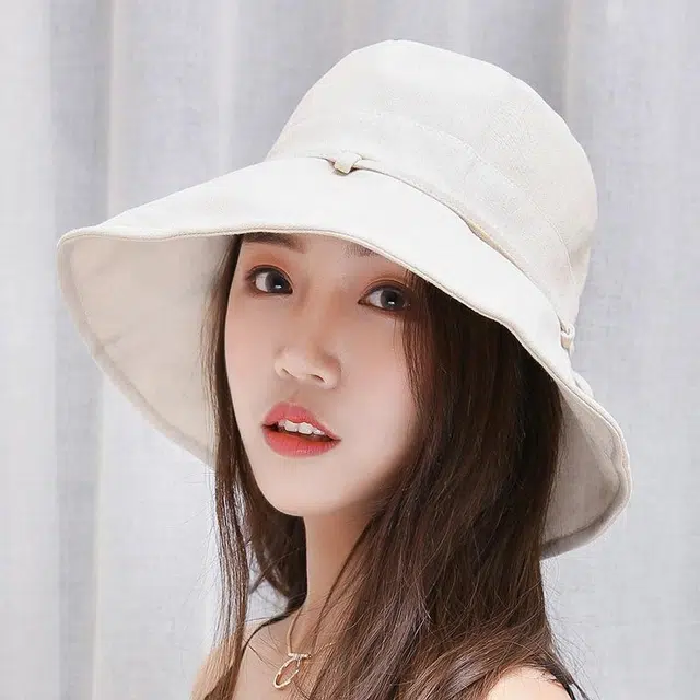 钓鱼熊 甜美纯色速干透气大头围 大檐帽遮阳防紫外线 棉 渔夫帽 男女同款情侣款