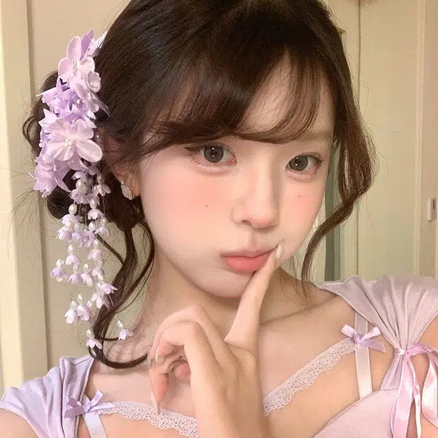 芒果饰品 超仙紫色铃兰花流苏发饰 仿珍珠 布艺 发夹 女款