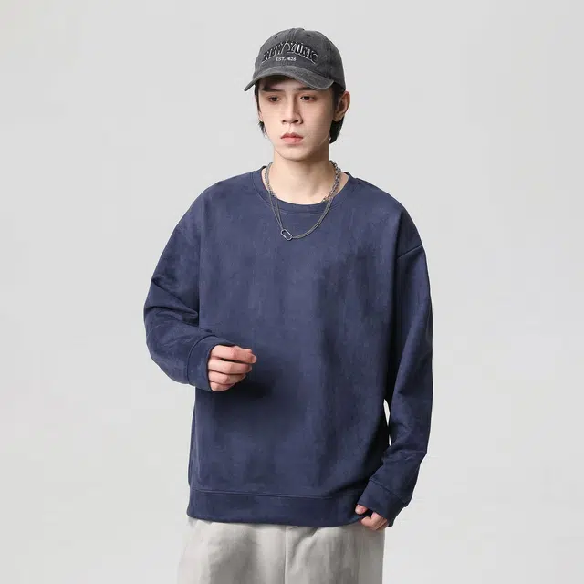 快鱼 日系简约学生党好物基础款多巴胺系列休闲套头纯色百搭亲肤舒适落肩保暖百搭麂皮绒圆领套头卫衣 男女同款