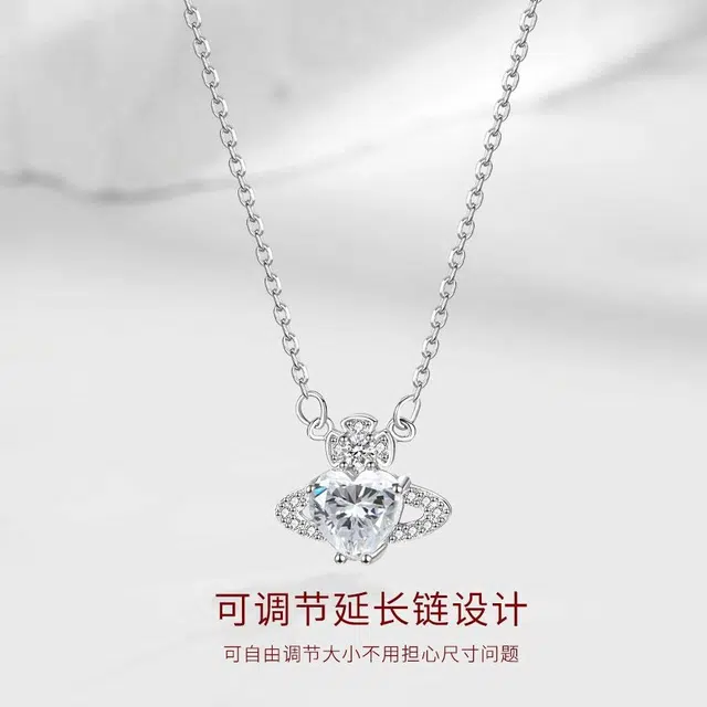 【S999足银】 金师傅 爱心钻星球锁骨链 闪钻韩式时尚精致气质甜美优雅简约百搭氛围感 小众轻奢设计高级#好运 纯银 项链 男女同款情侣款