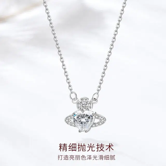 【S999足银】 金师傅 爱心钻星球锁骨链 闪钻韩式时尚精致气质甜美优雅简约百搭氛围感 小众轻奢设计高级#好运 纯银 项链 男女同款情侣款