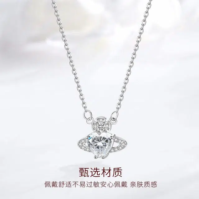 【S999足银】 金师傅 爱心钻星球锁骨链 闪钻韩式时尚精致气质甜美优雅简约百搭氛围感 小众轻奢设计高级#好运 纯银 项链 男女同款情侣款