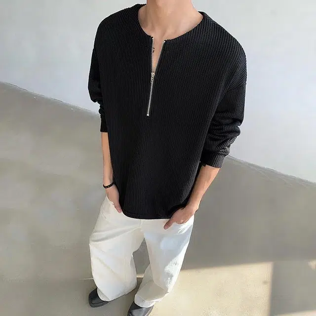 物质公式 美式高街复古韩系港风痞帅潮流慵懒风圆领半拉链设计感宽松内搭外穿舒适日常百搭休闲长袖衬衫 男女同款
