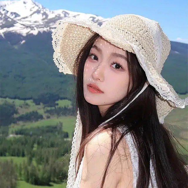 优幽兰 韩版百搭夏天防紫外线法式甜美高级感海边度假小众设计感蕾丝沙滩太阳帽遮阳帽 纤维素材料 防晒帽 女款