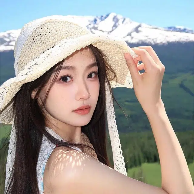 优幽兰 韩版百搭夏天防紫外线法式甜美高级感海边度假小众设计感蕾丝沙滩太阳帽遮阳帽 纤维素材料 防晒帽 女款