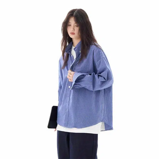 极限涡轮 宽松纯色休闲长袖衬衫 男女同款 蓝色